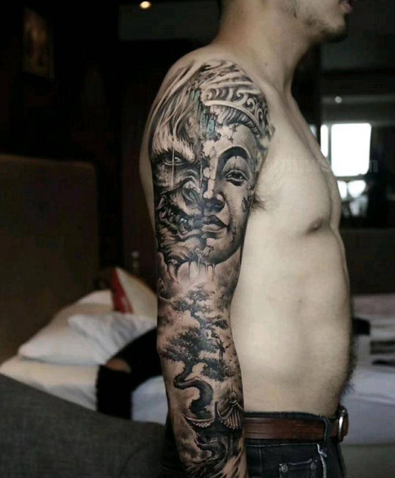 一念花臂纹身图片_