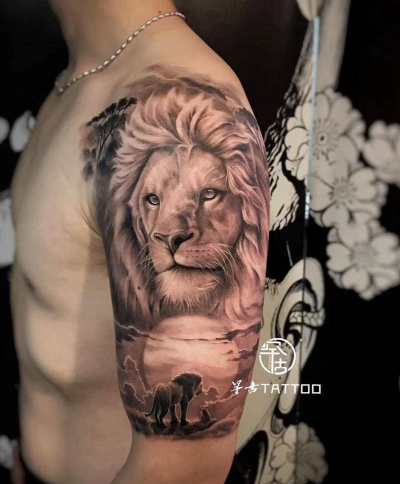 《狮子王》纹身图片_手臂肩部欧美写实天津市纹身图案