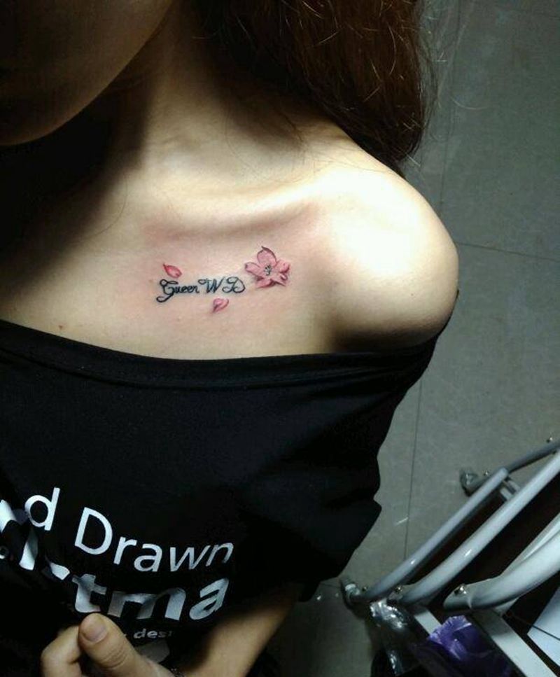 樱花+字母纹身图片_