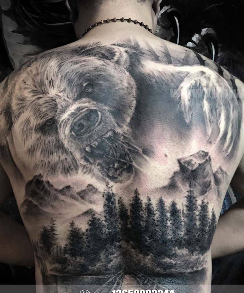 雄霸天下纹身图片_成品背部写实欧美原创动物纹身图案