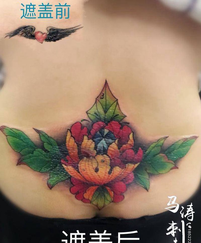 遮盖腰花纹身图片_腰部成品手稿原创纹身图案