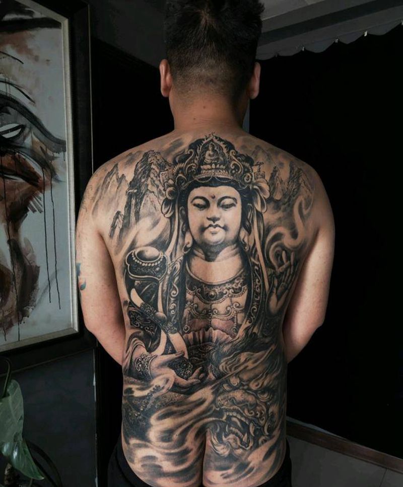 文殊菩萨纹身图片_新传统纹身图案