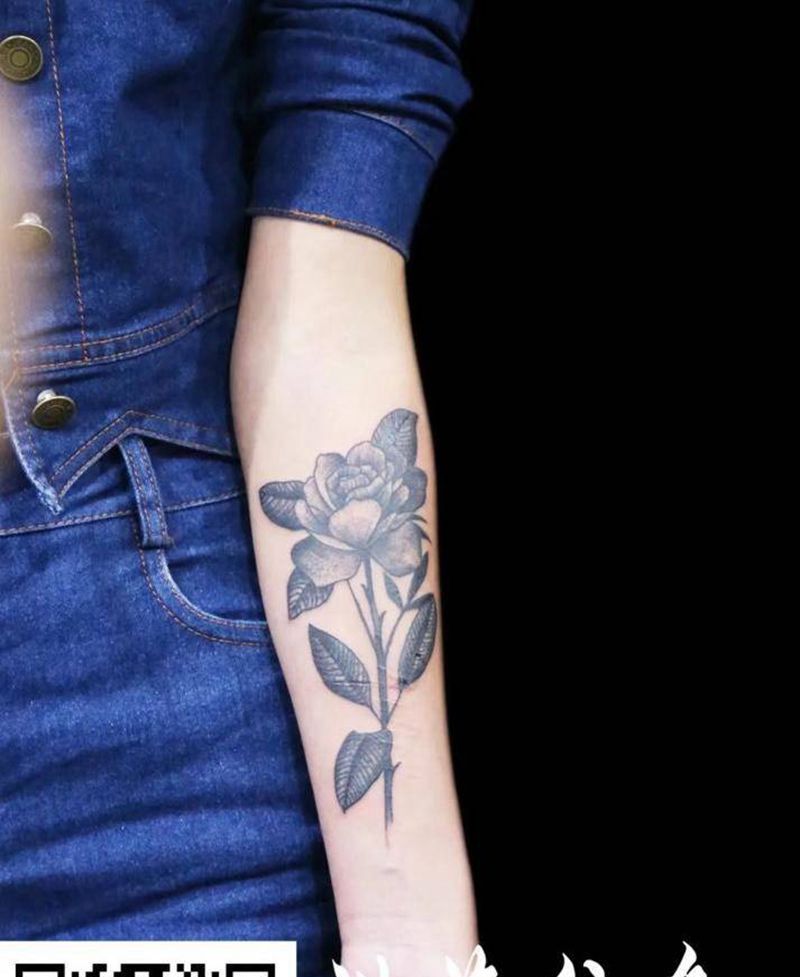 玫瑰点刺纹身图片_