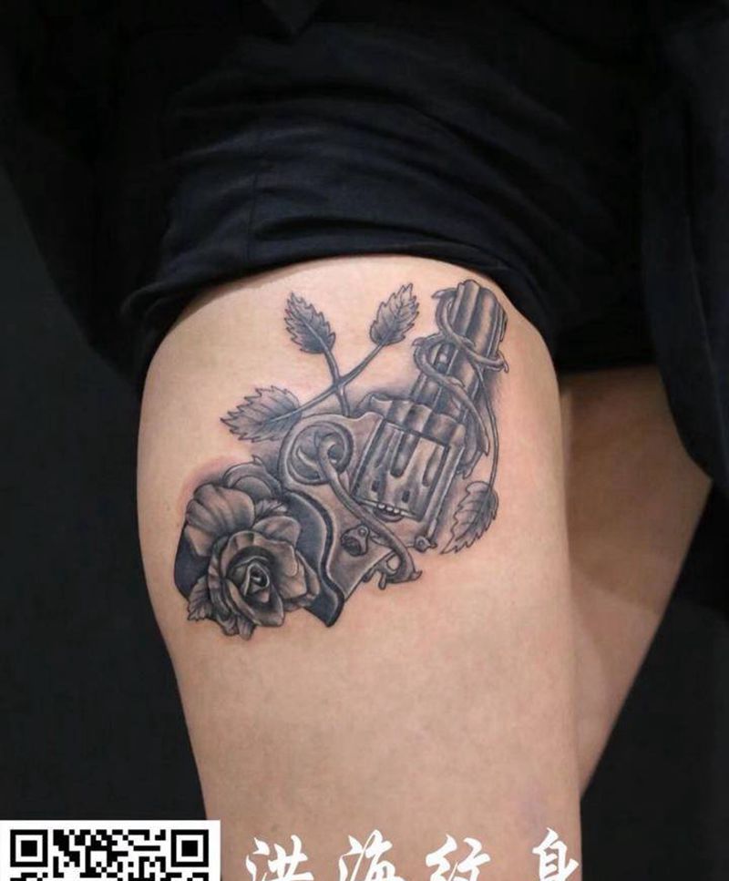 手枪王荣作品纹身图片_成品欧美静物纹身图案