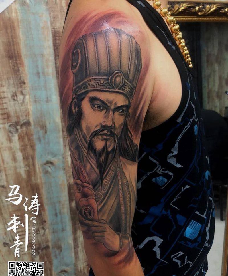 诸葛亮纹身图片_肩部新传统纹身图案