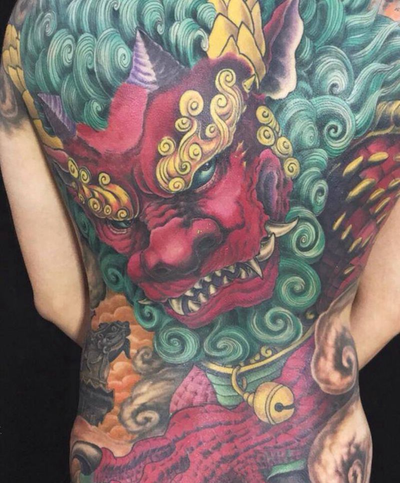 龙生九子老八《螭吻》纹身图片_腰部背部新传统New School螭吻纹身图案
