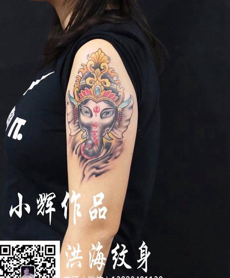 小象纹身图片_成品手臂欧美传统动物纹身图案