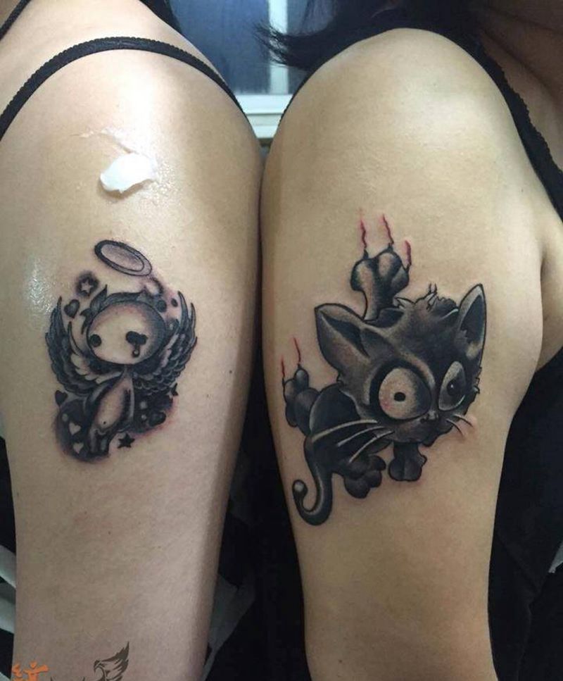 猫咪和天使纹身图片_