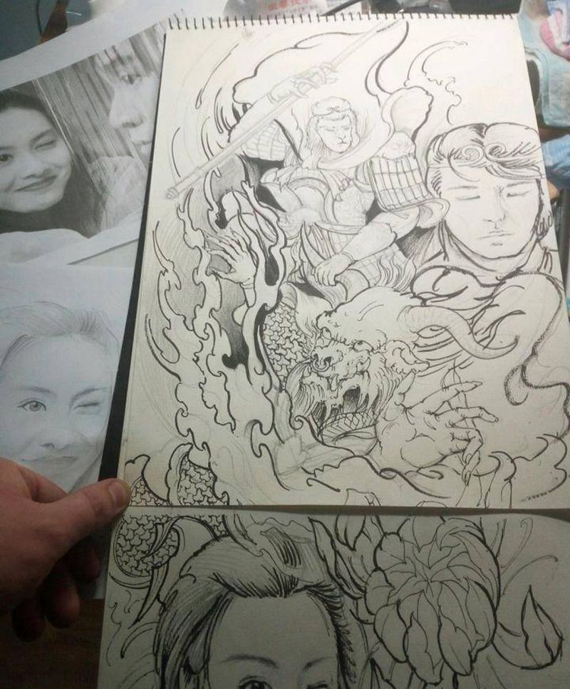 可以做花臂的手稿半成品不想画了纹身图片_手臂纹身图案