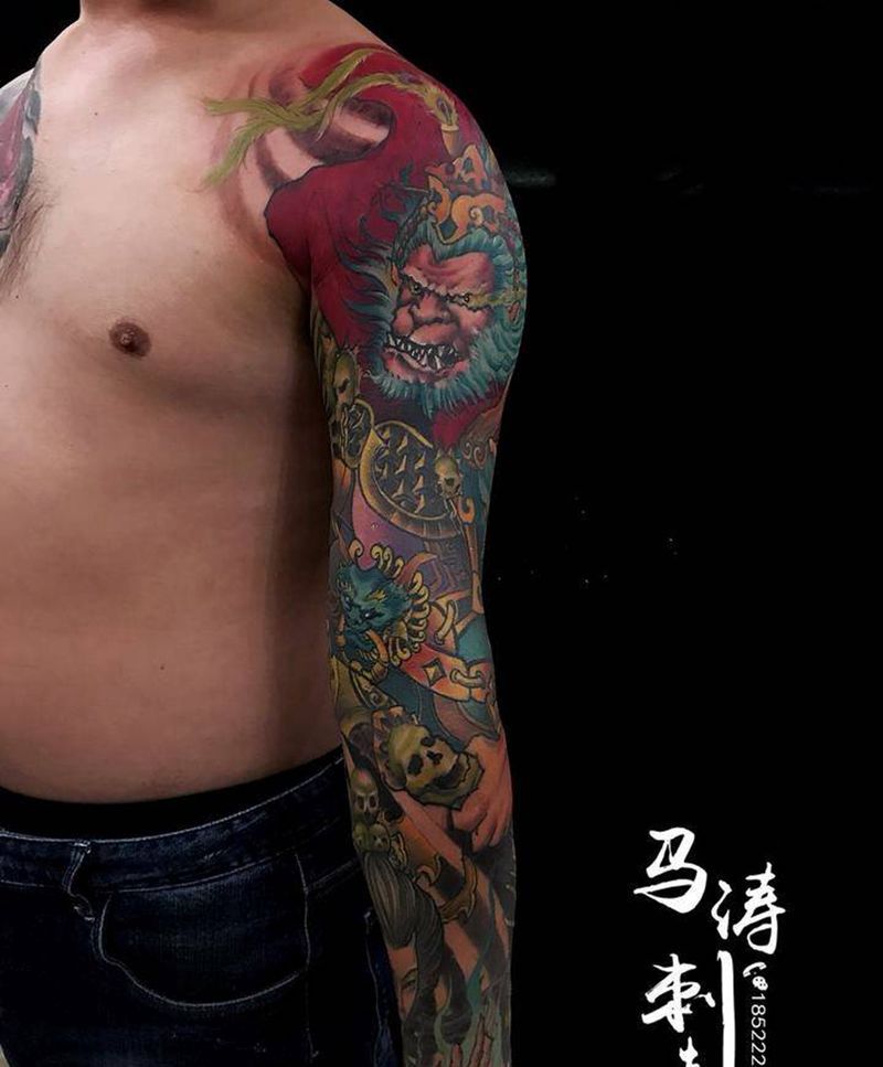 孙悟空纹身图片_成品手臂手部肩部传统人物原创纹身图案