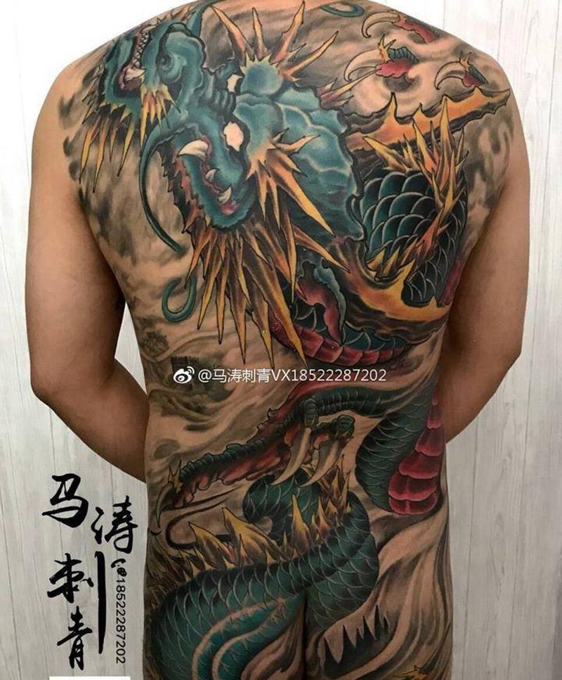 龙纹身图片_成品背部传统原创纹身图案
