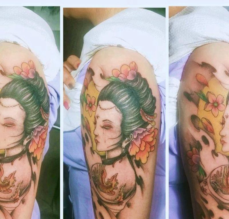 艺妓纹身图片_手臂新传统纹身图案