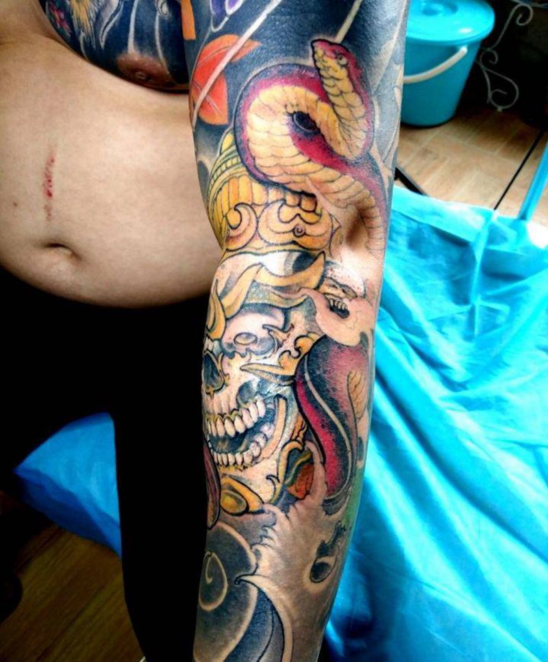 嘎巴拉脸部纹身图片_手臂老传统嘎巴拉纹身图案