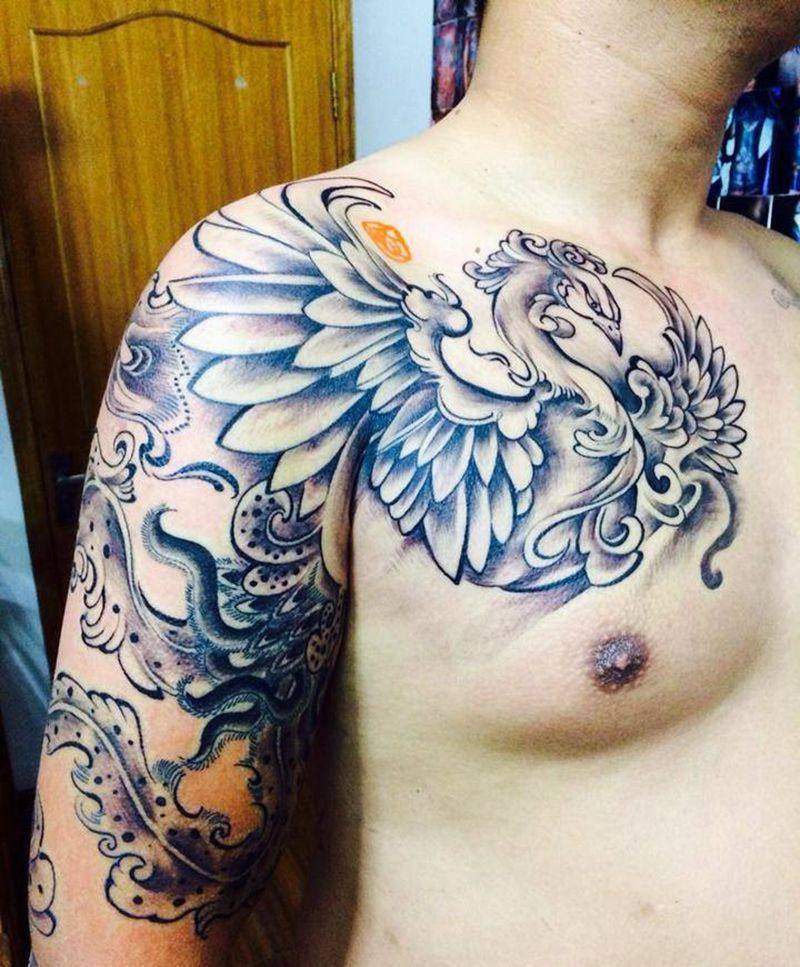 水墨凤凰纹身图片_