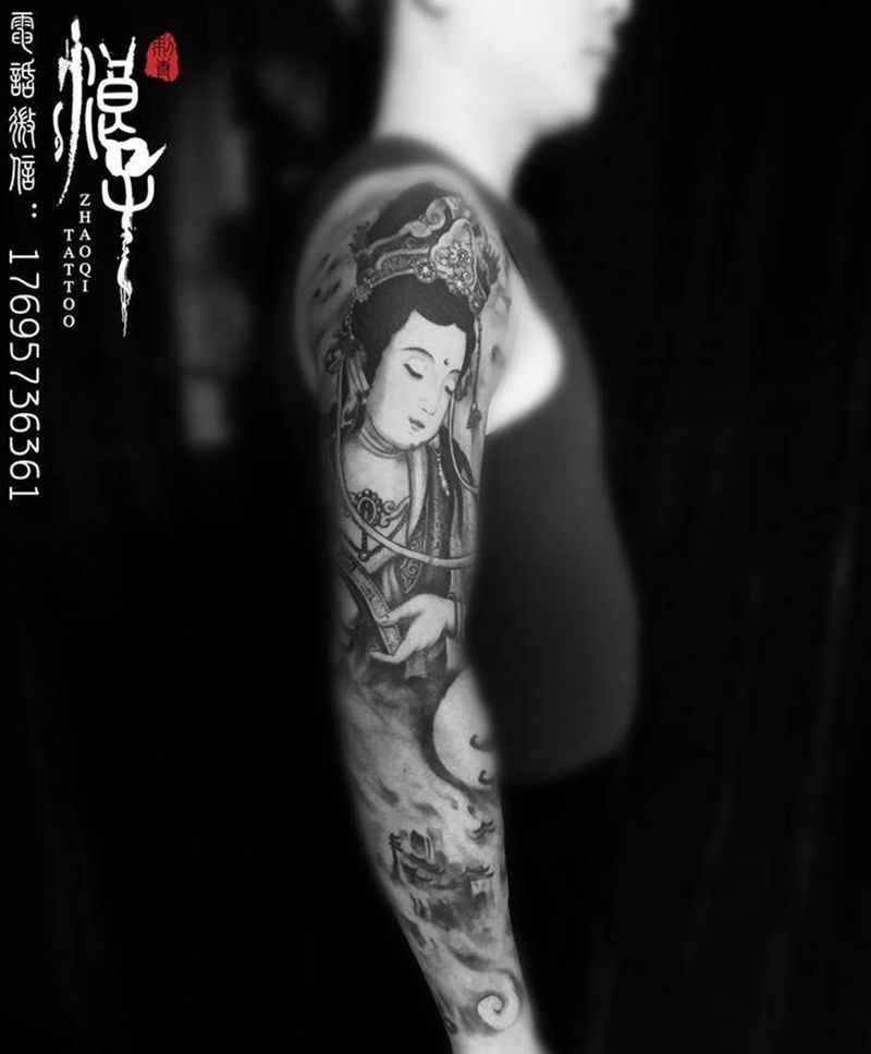 佛缘纹身图片_手臂新传统佛纹身图案