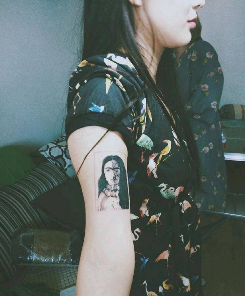 弗里达卡罗纹身图片_手臂欧美写实世界名画纹身图案
