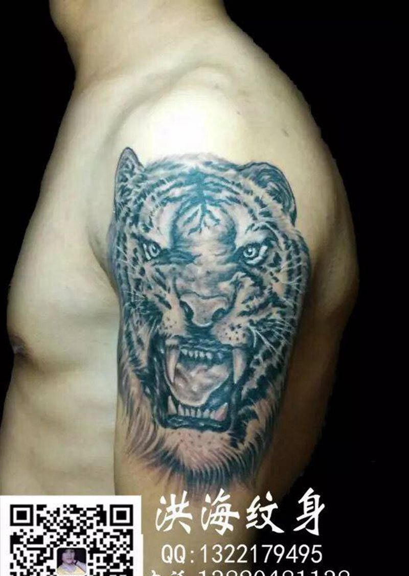 手臂老虎作品纹身图片_成品手臂欧美动物纹身图案