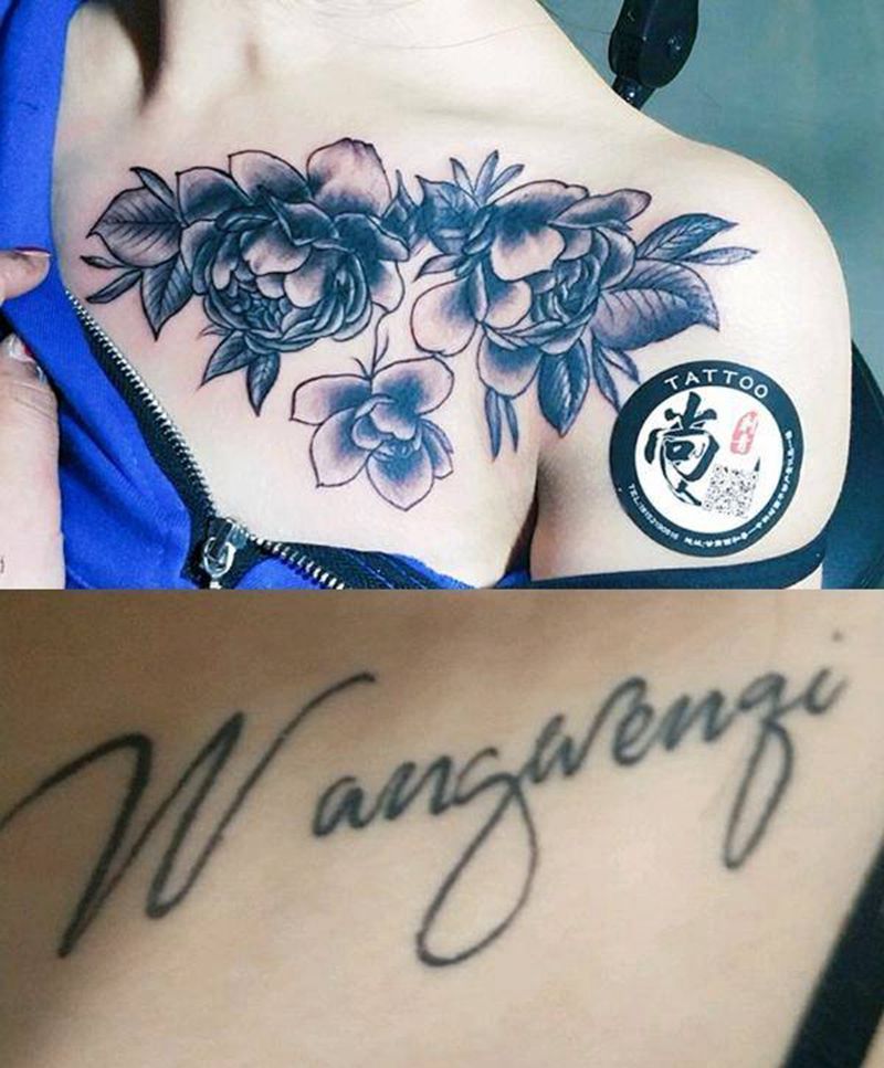 胸花遮盖纹身图片_