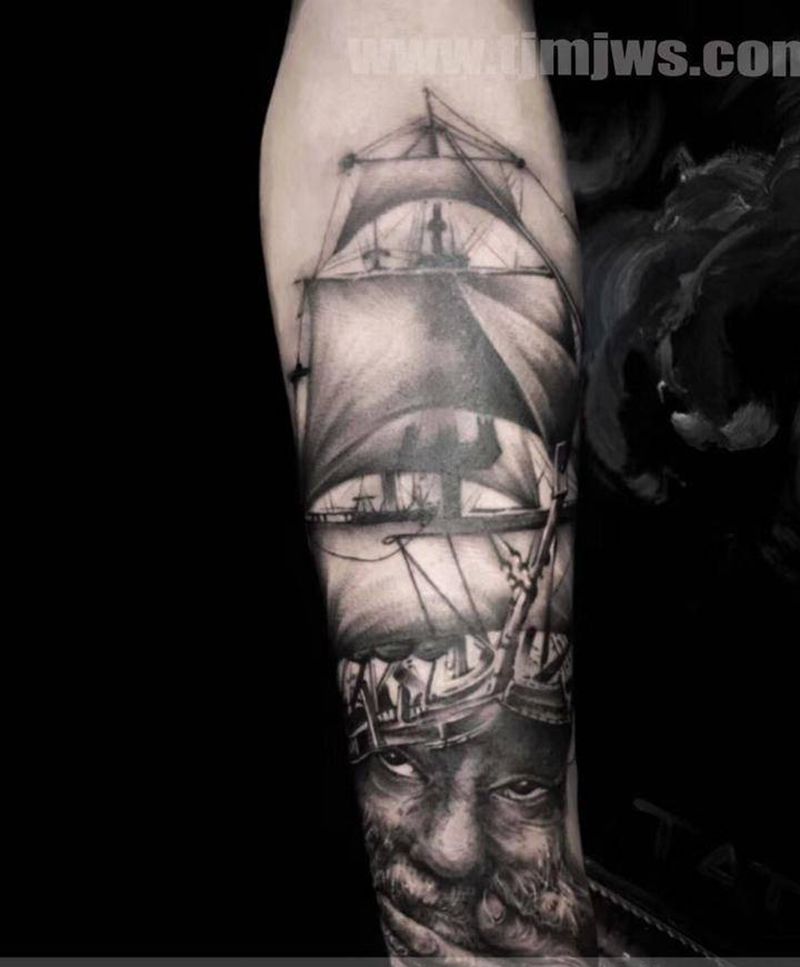 老人与海纹身图片_
