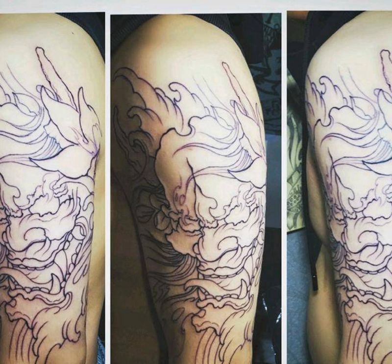 般若线条纹身图片_手臂新传统纹身图案