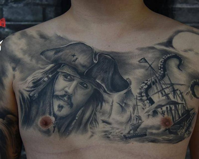 加勒比海盗纹身图片_胸部手臂欧美写实加勒比海盗欧美写实欧美纹身图案