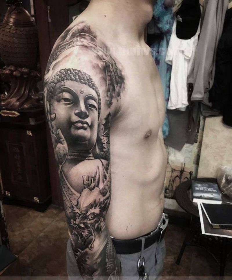 悟纹身图片_成品手臂欧美写实人物宗教原创纹身图案