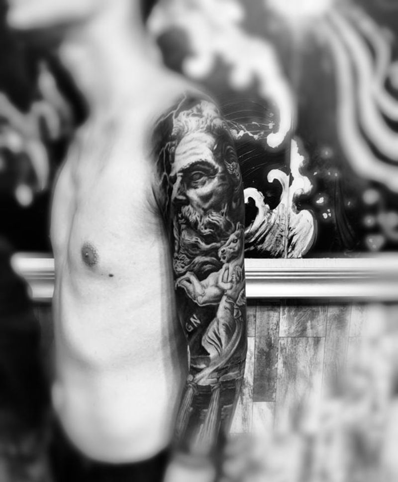 波塞冬纹身图片_臀部手臂欧美写实纹身图案