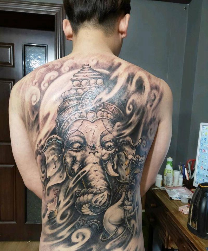 象神纹身图片_新传统纹身图案