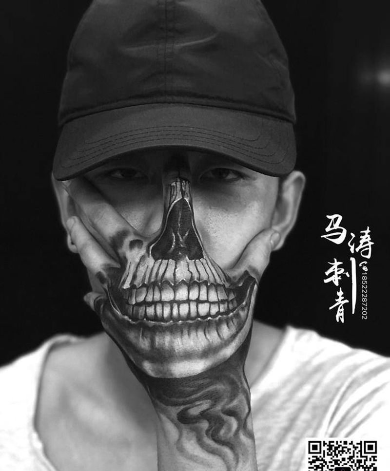 手面骷髅纹身纹身图片_成品手稿手部手臂欧美写实人物鬼神纹身图案