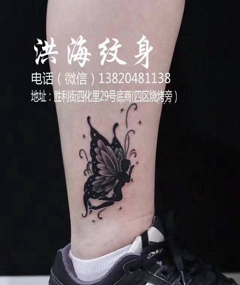 脚踝天使纹身图片_