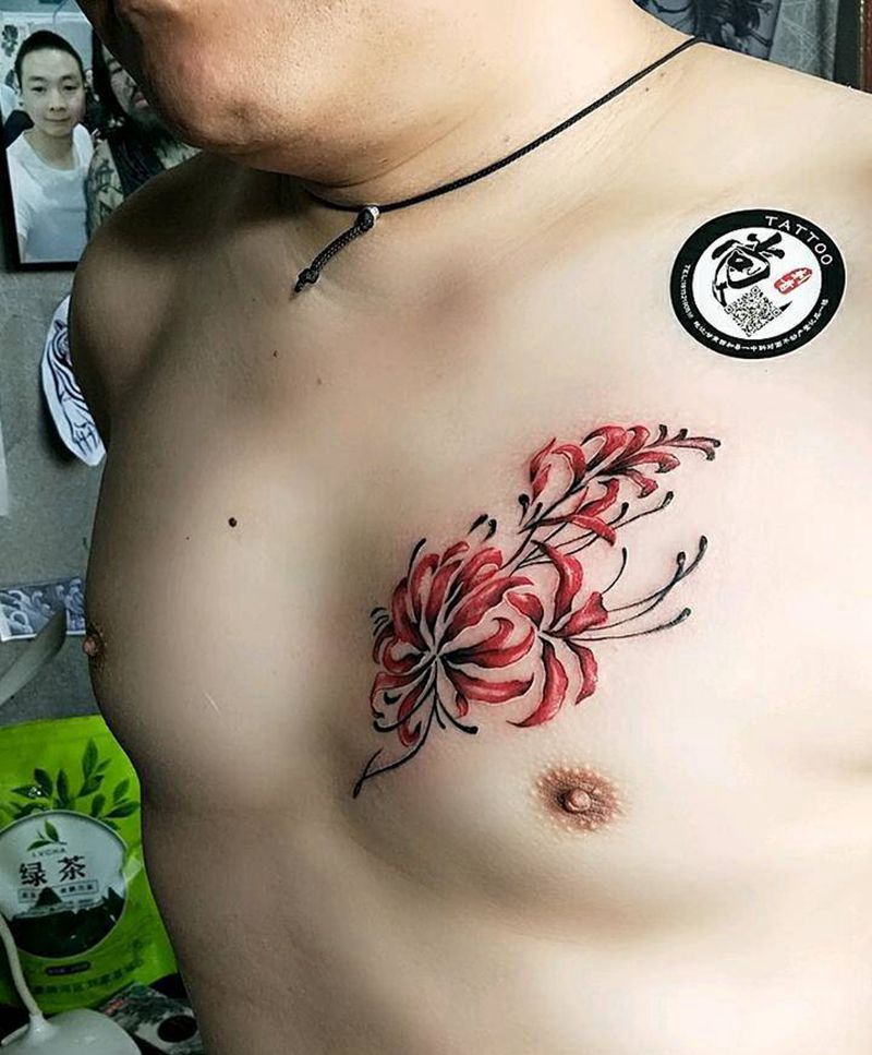 彼岸花纹身图片_胸部纹身图案
