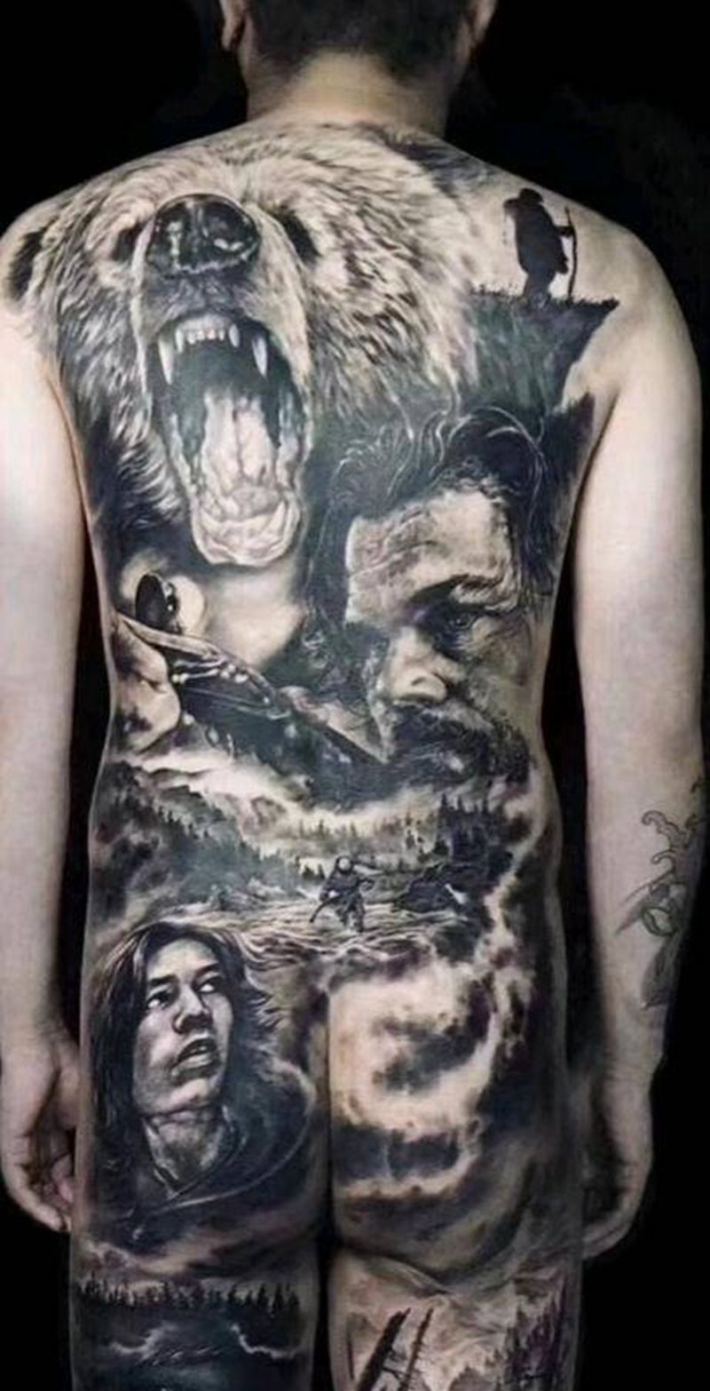 荒野猎人纹身图片_欧美写实纹身图案