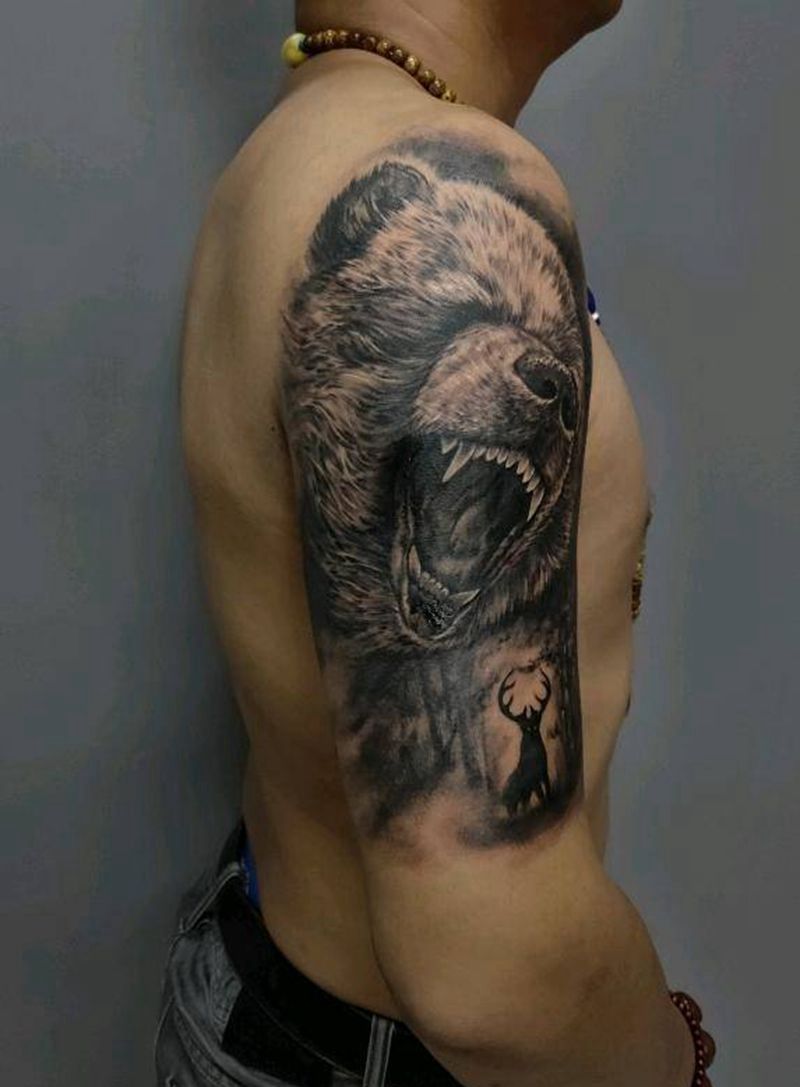 雄出没纹身图片_欧美写实纹身图案