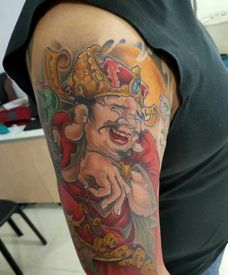 财神纹身图片_手臂新传统纹身图案