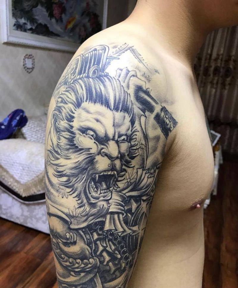 不动冥王纹身图片_传统手臂成品人物鬼神习俗原创手稿纹身图案