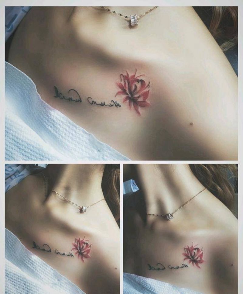 锁骨小清新纹身图片_胸部小花纹身图案