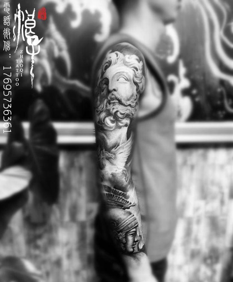 欧美风格纹身图片_手臂欧美写实石膏雕塑纹身图案