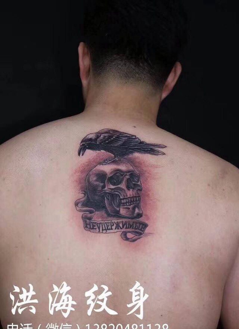 骷髅纹身图片_成品欧美鬼神背部纹身图案
