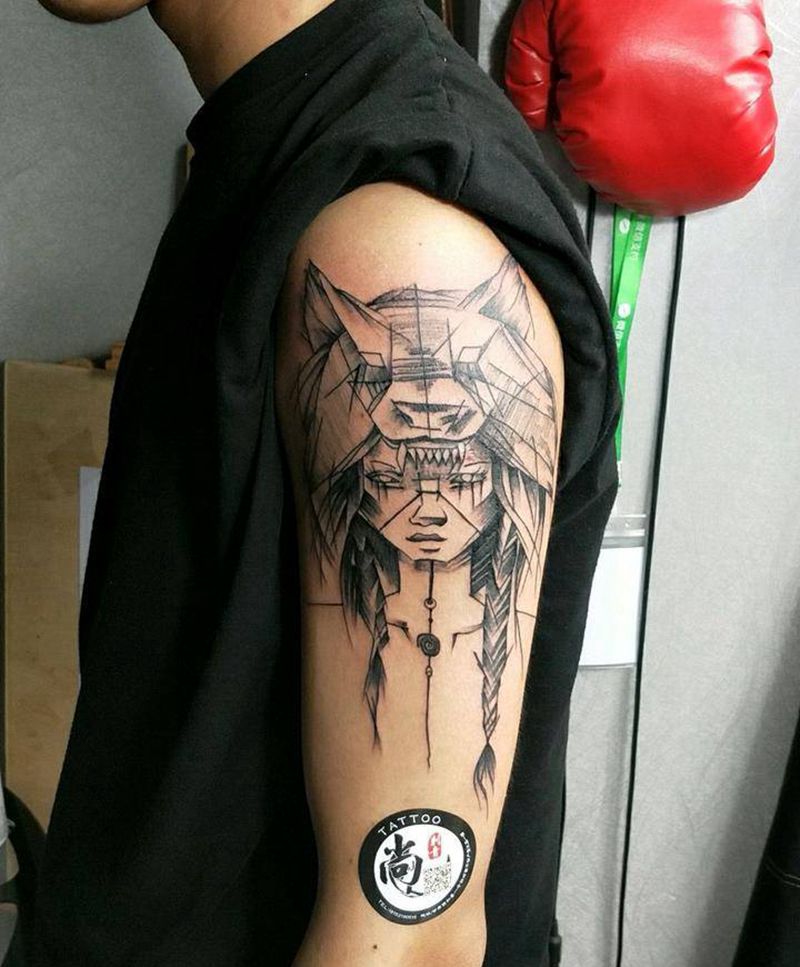 猎人纹身图片_手臂图腾几何纹身图案