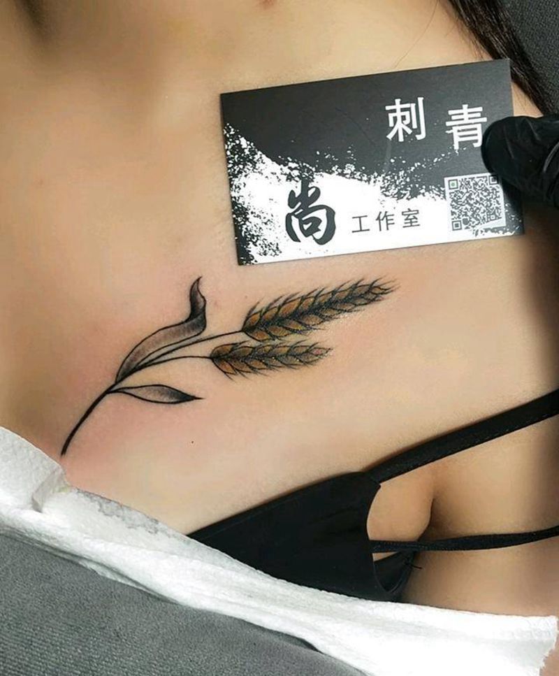 小麦穗纹身图片_胸部新传统纹身图案