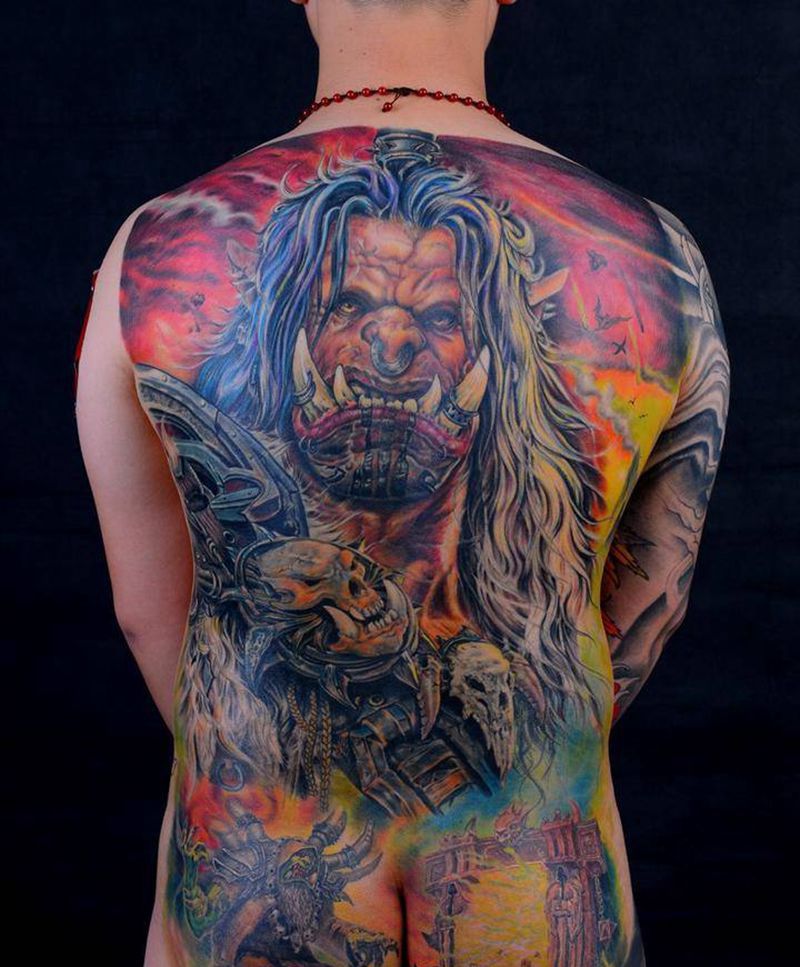 欧美纹身图片_肩部背部腿部欧美写实人物纹身图案