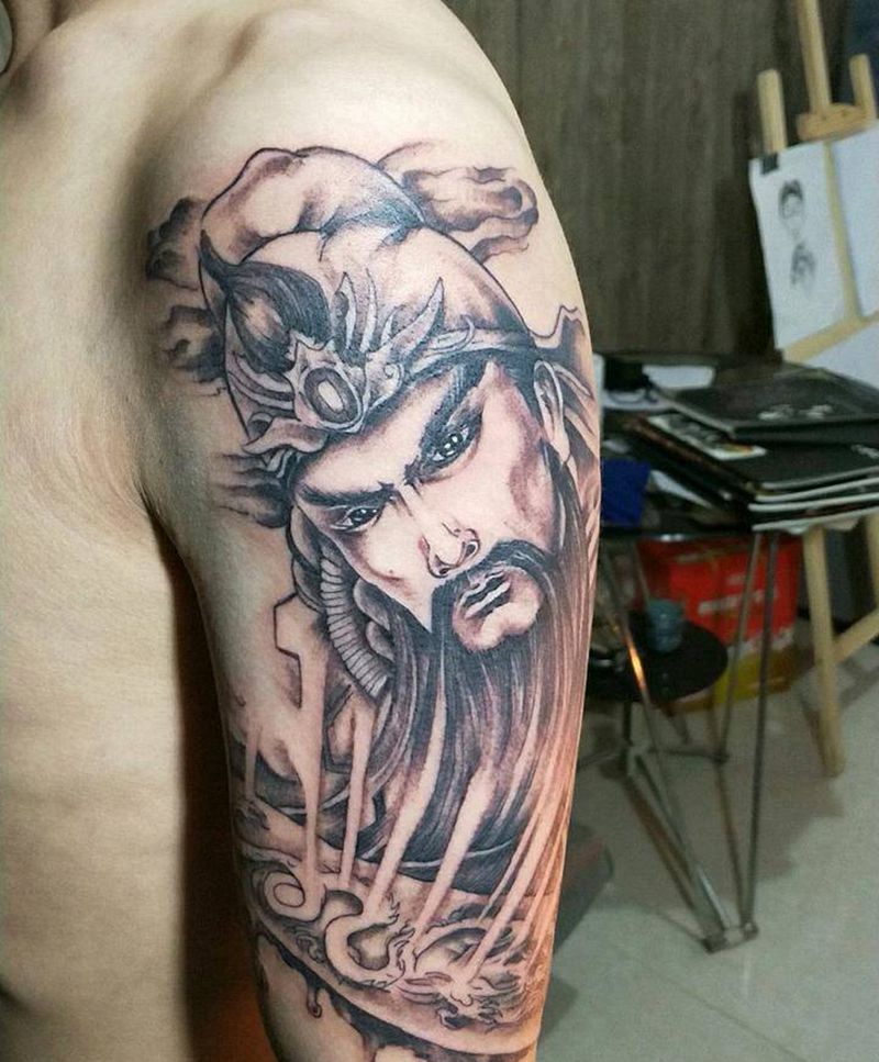 大臂关公纹身图片_