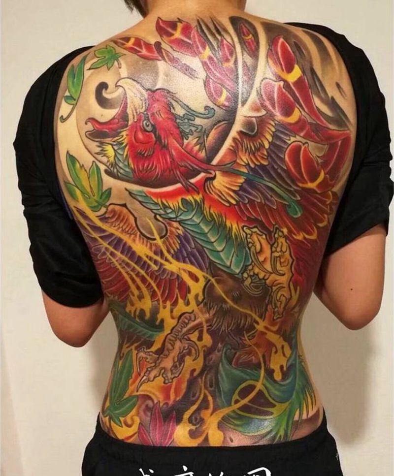 美女满背凤凰纹身图片_