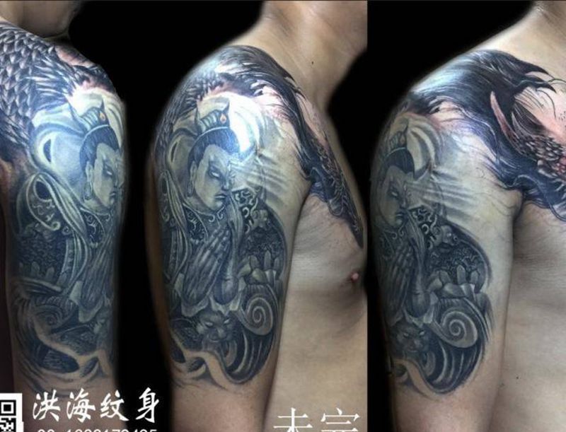 二郎神纹身纹身图片_肩部传统成品纹身图案