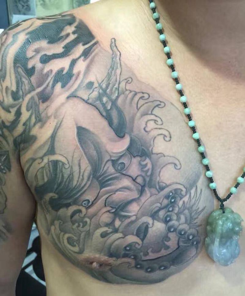 半甲 般若＋象神纹身图片_