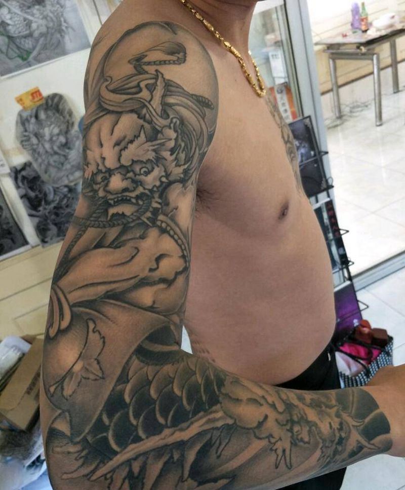 风神花臂纹身图片_