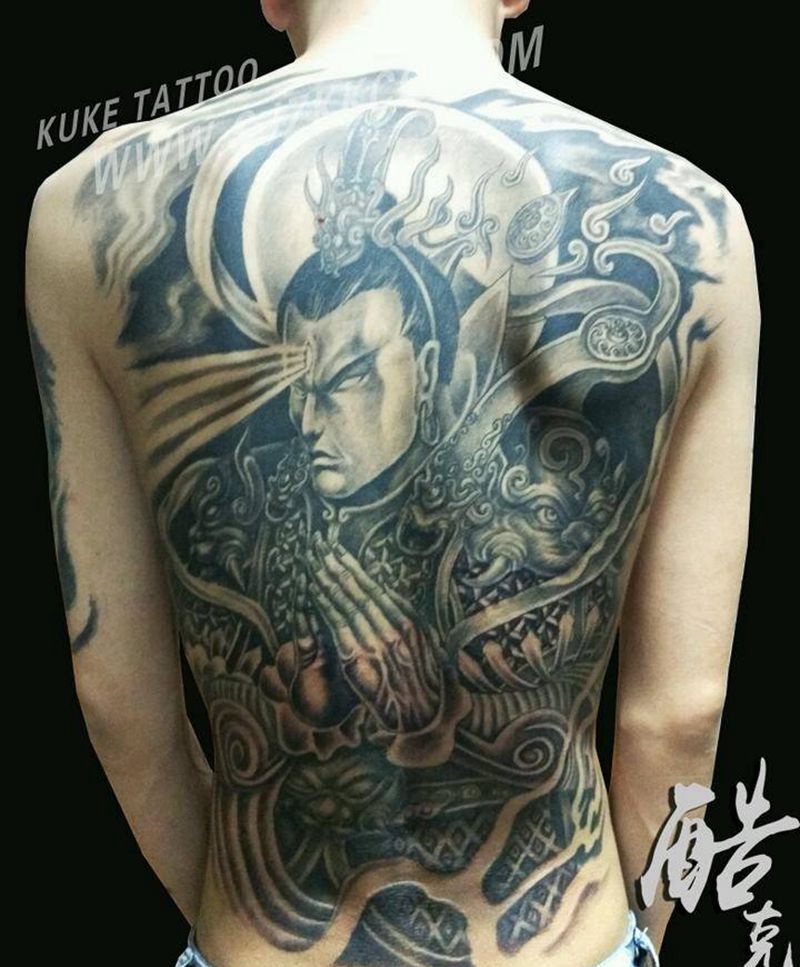 满背二郎神纹身图片_