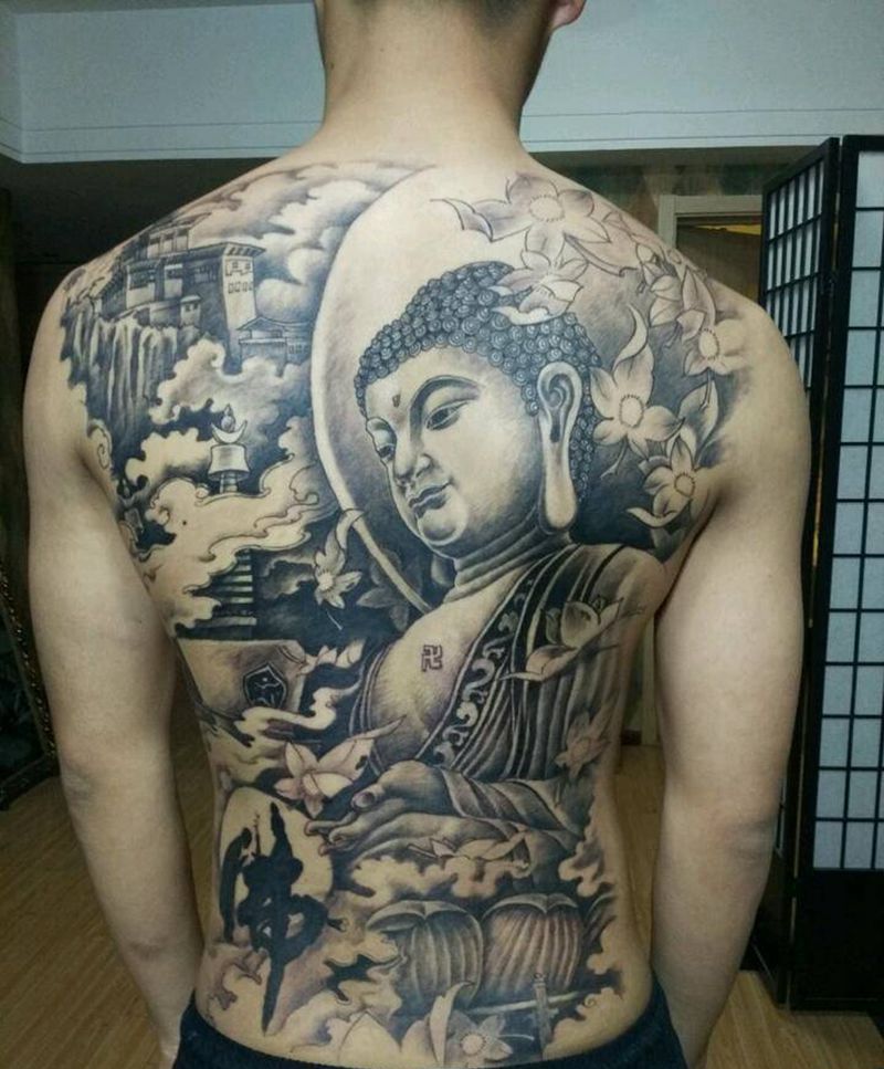 满背阿弥陀佛纹身图片_