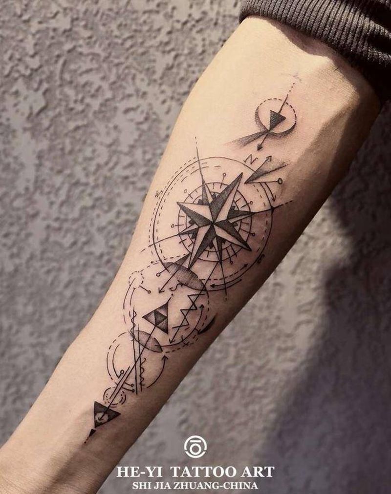 几何指南针纹身图片_手臂几何点刺指南针小臂纹身纹身图案