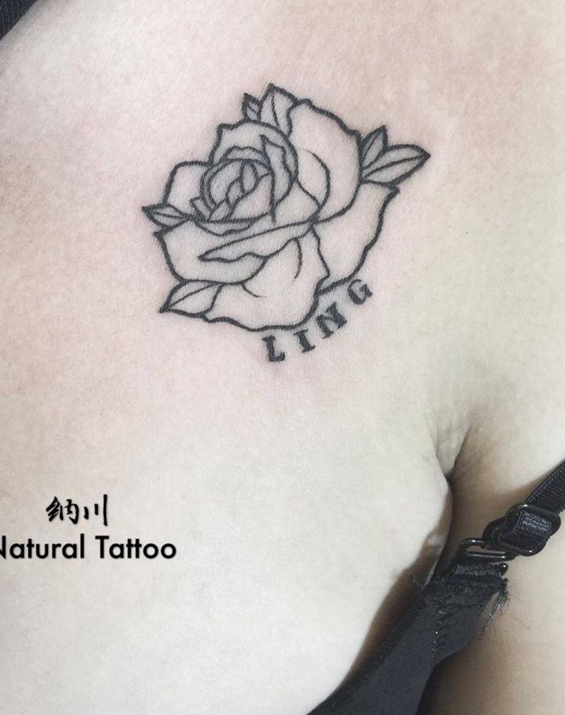 玫瑰花线条纹身图片_成品插画欧美清新植物图腾原创纹身图案